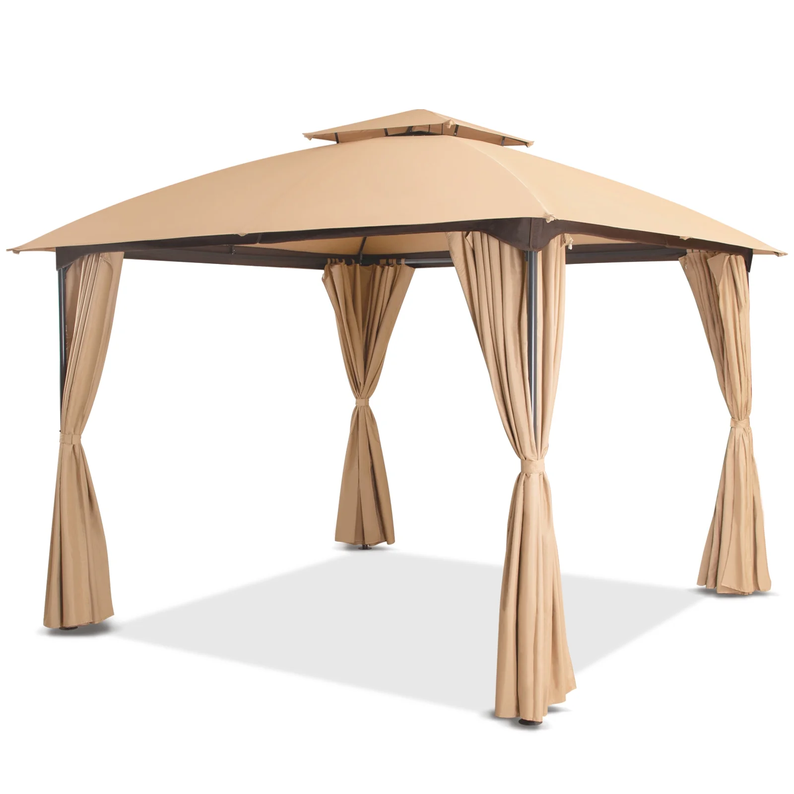 10x10 Gray Steel Patio Gazebo with Privacy Curtains