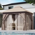 thumbnail image 1 of LAUSAINT HOME 10'x10' Outdoor Patio Gazebo, Heavy Duty Semi-Permanent Gazebo Tent with Double Roof, Mosquito Netting & Privacy Curtains, Metal Frame Backyard Canopy for Garden, Lawn, Party, Khaki, 1 of 11