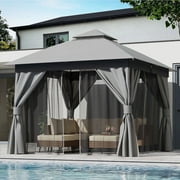 LAUSAINT HOME 10'x10' Outdoor Patio Gazebo, Double Roof Metal Frame with Mosquito Nettings, Privacy Screens and Anchoring Kit, Gray