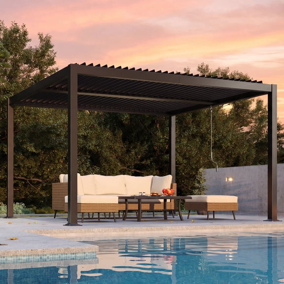LAUSAINT HOME 10'x12' Louvered Pergola, Outdoor Heavy Duty Pergola with Adjustable Roof & Integrated Drainage System for Patio Backyard Poolside