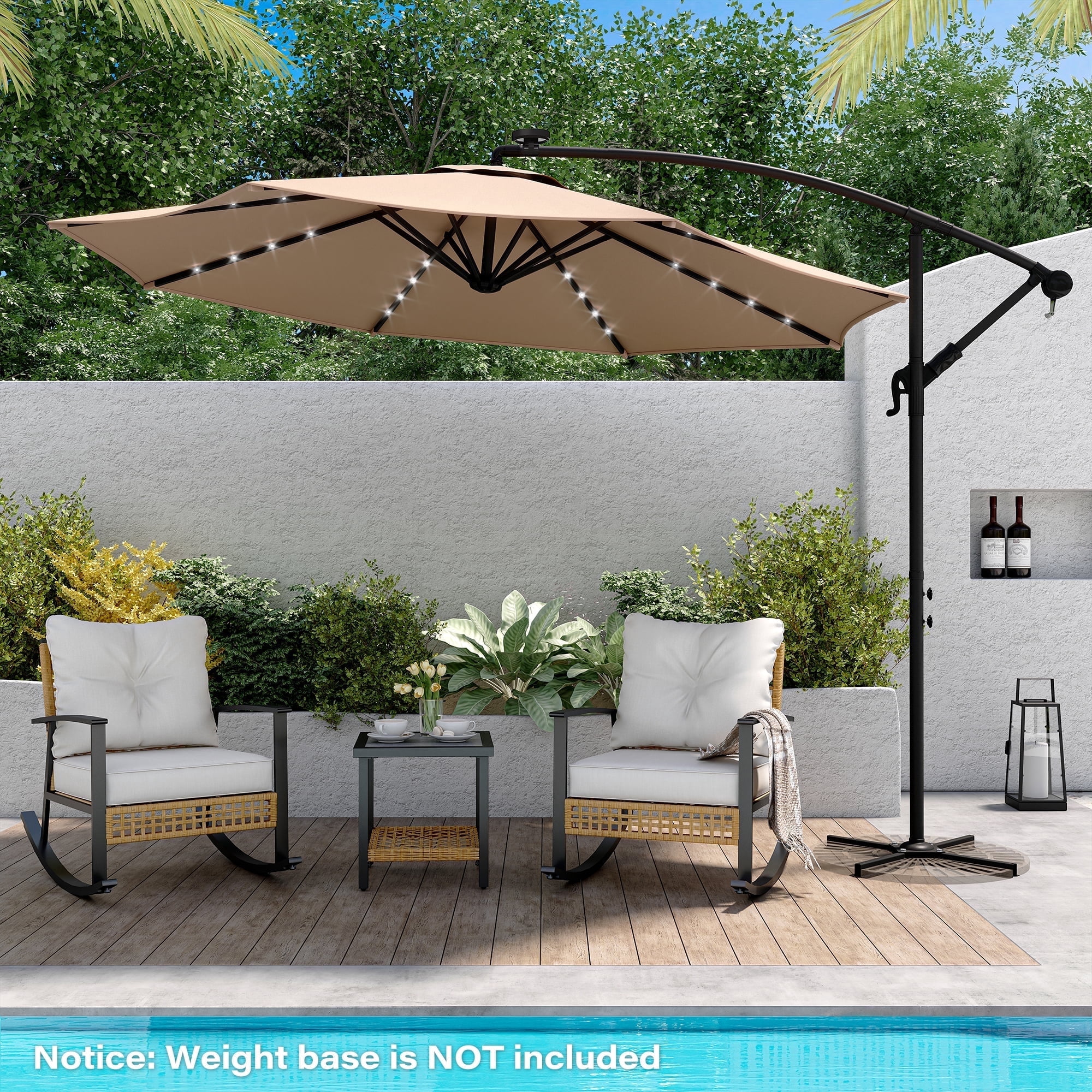 LAUSAINT HOME 10 ft Cantilever Patio Umbrella, Round Outdoor Beige Umbrella with LED Lights