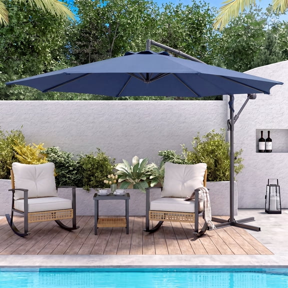 LAUSAINT HOME 10 ft Cantilever Patio Umbrella, Navy Blue Round Offset Market Umbrella for Backyard, Garden, Poolside