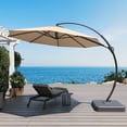 thumbnail image 1 of LAUSAINT HOME 11FT Patio Umbrella with Base, Outdoor Deluxe Curvy Cantilever Umbrella for Patio Pool Deck, Champagne, 1 of 11