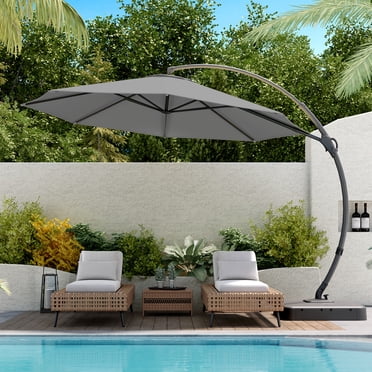 PHI VILLA 9' X 12' Large Cantilever Patio Umbrella – Double Top, 360° Rotation, Gray Polyester, Aluminum Pole