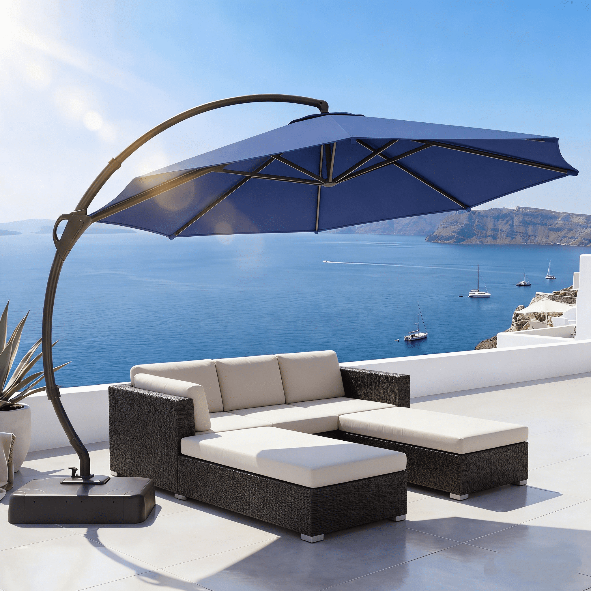 double vented patio umbrellas with lights Clihome 15 ft. Double-Sided Solar LED Lighted Patio Umbrella in Beige with Crank and Vented Canopy for Backyard Garden