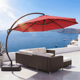 thumbnail image 1 of LAUSAINT HOME 11 FT Outdoor Patio Umbrella with Base, Aluminum Cantilever Umbrella with Crank, Red, 1 of 11