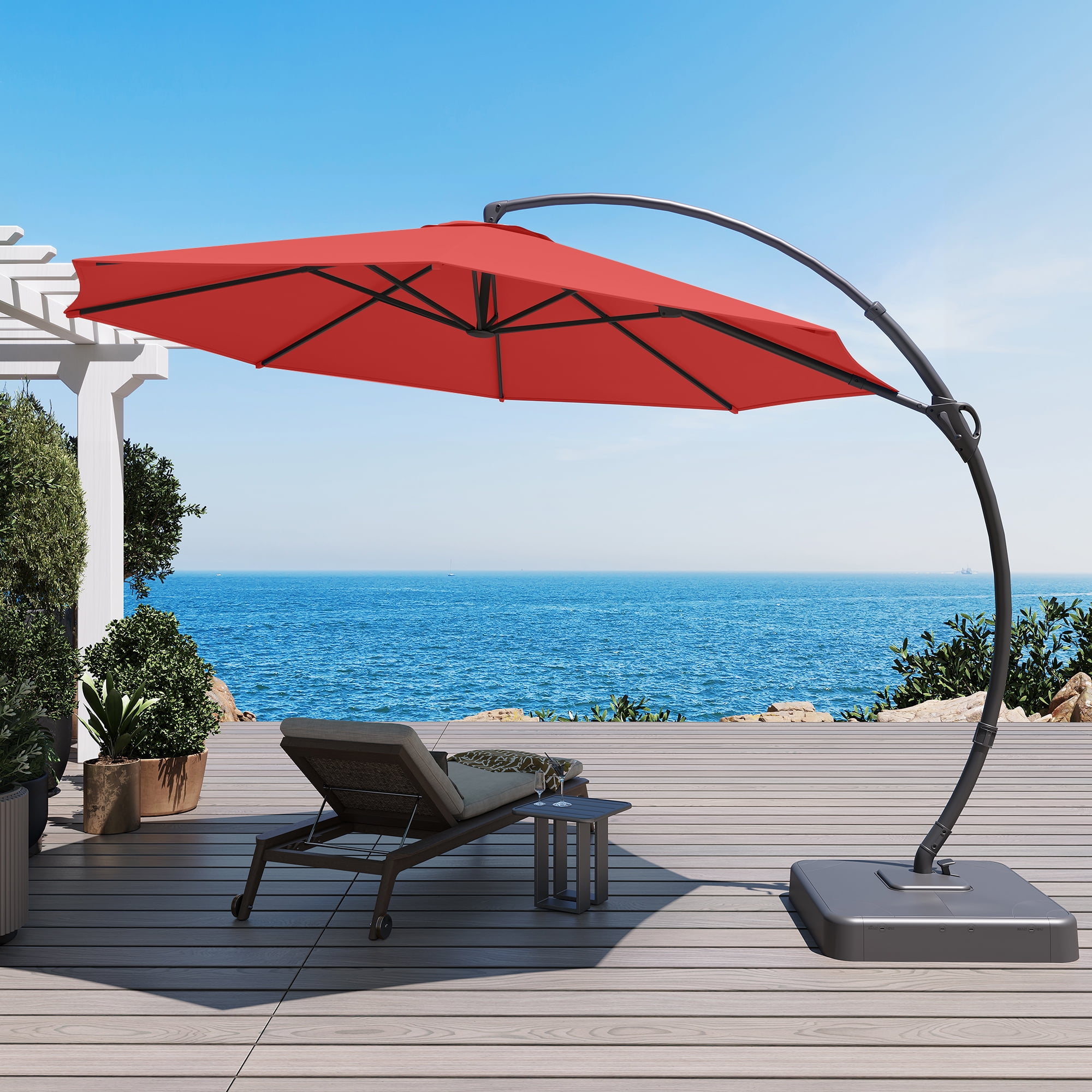 11' Red Aluminum Cantilever Patio Umbrella with Base
