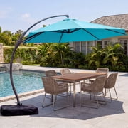 LAUSAINT HOME 11 FT Outdoor Patio Umbrella with Base, Aluminum Cantilever Umbrella with Crank, Turquoise Blue