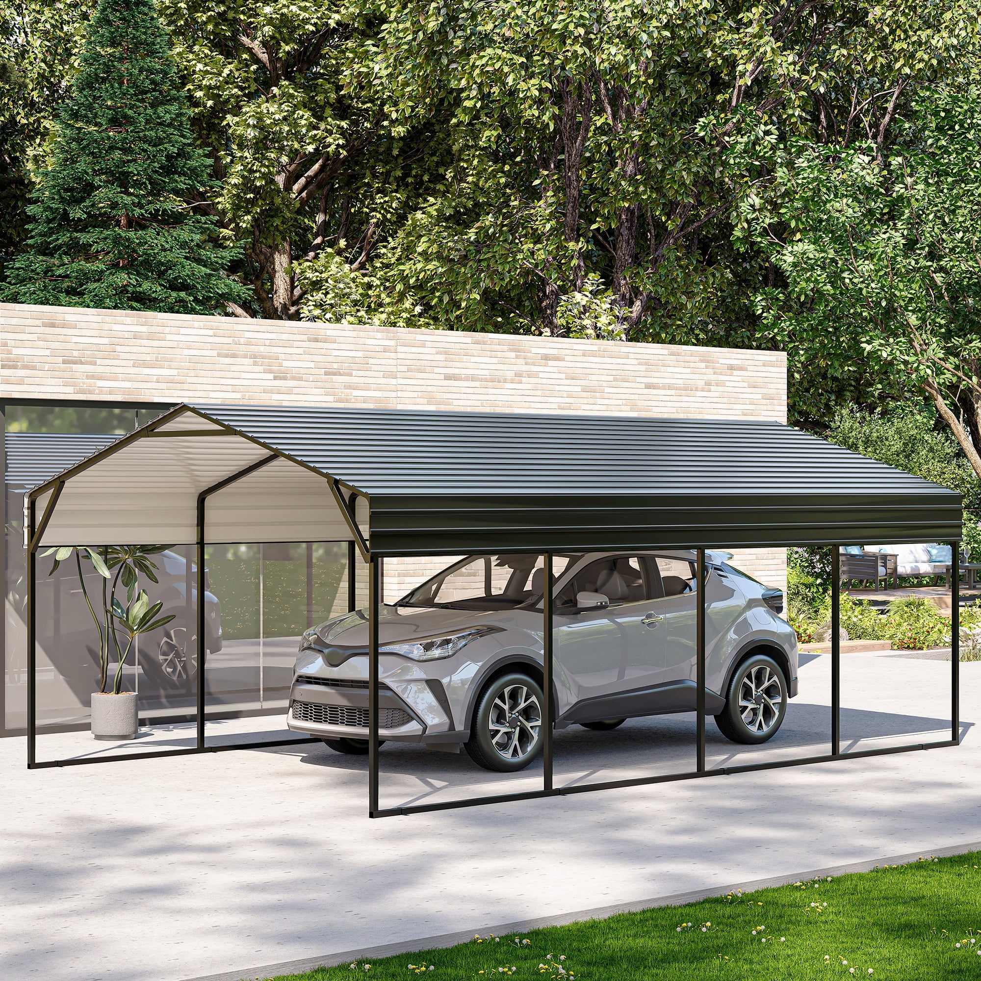 LAUSAINT HOME 12' x 20' Outdoor Metal Carport, Heavy Duty Carport with Steel Panels for Car, Boat, Truck