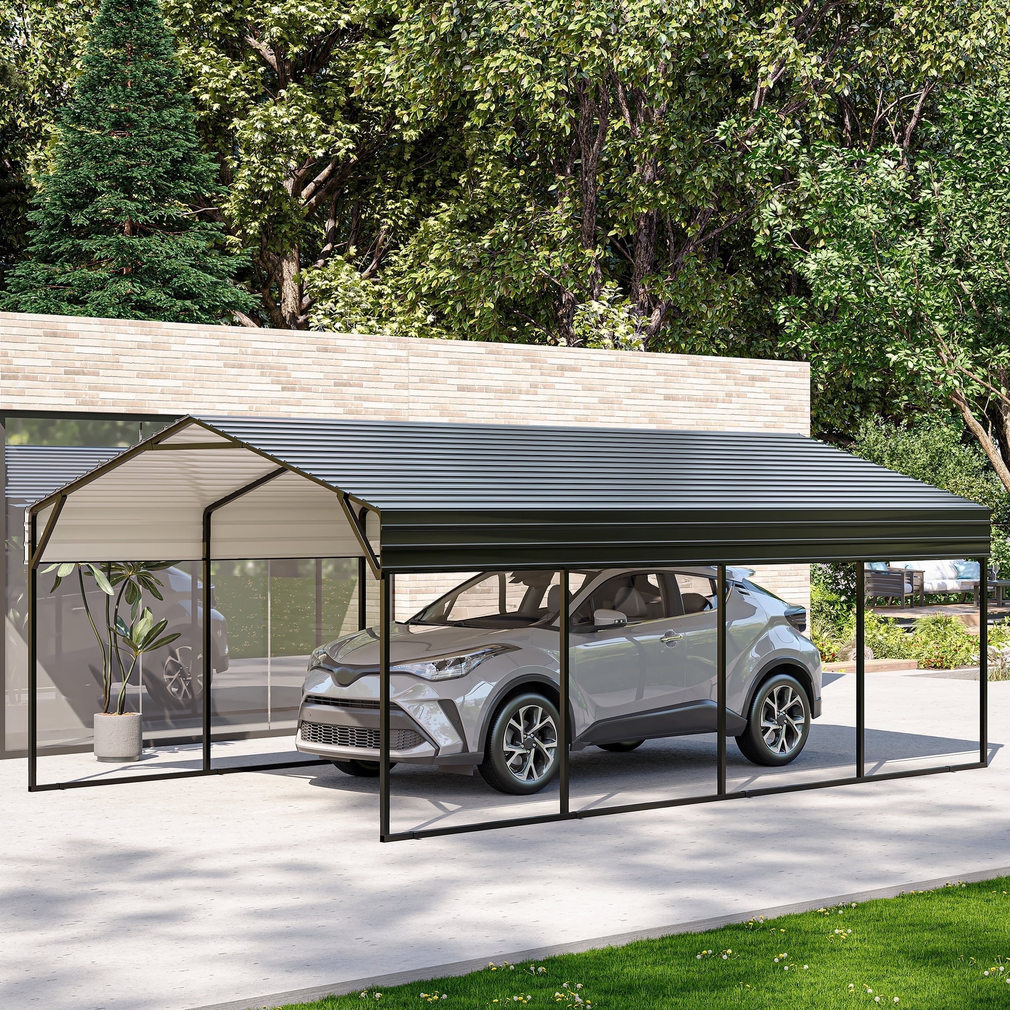 LAUSAINT HOME 12' x 20' Outdoor Metal Carport, Heavy Duty Waterproof Carport with Steel Panels for Car, Boat, Truck
