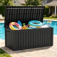 thumbnail image 1 of LAUSAINT HOME 120 Gallon Resin Deck Box, Package Delivery Box with Lockable Lid, Waterproof Outdoor Storage Box For Garden Tools, Patio Cushions, Black, 1 of 7