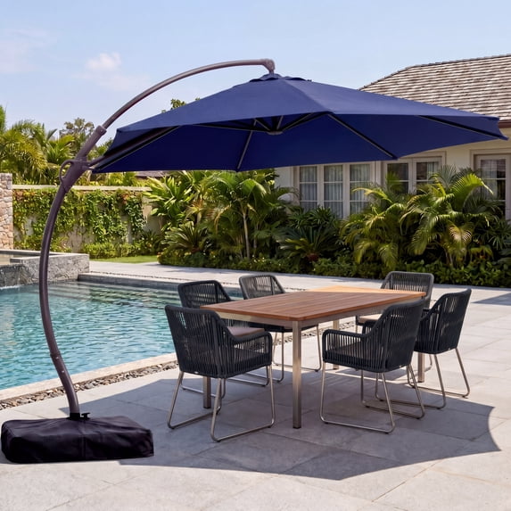 LAUSAINT HOME 12 FT Outdoor Patio Umbrella with Base, Aluminum Cantilever Umbrella with Crank, Navy Blue