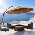 thumbnail image 1 of LAUSAINT HOME 12 FT Outdoor Patio Umbrella with Base, Aluminum Cantilever Umbrella with Crank, Tan, 1 of 11