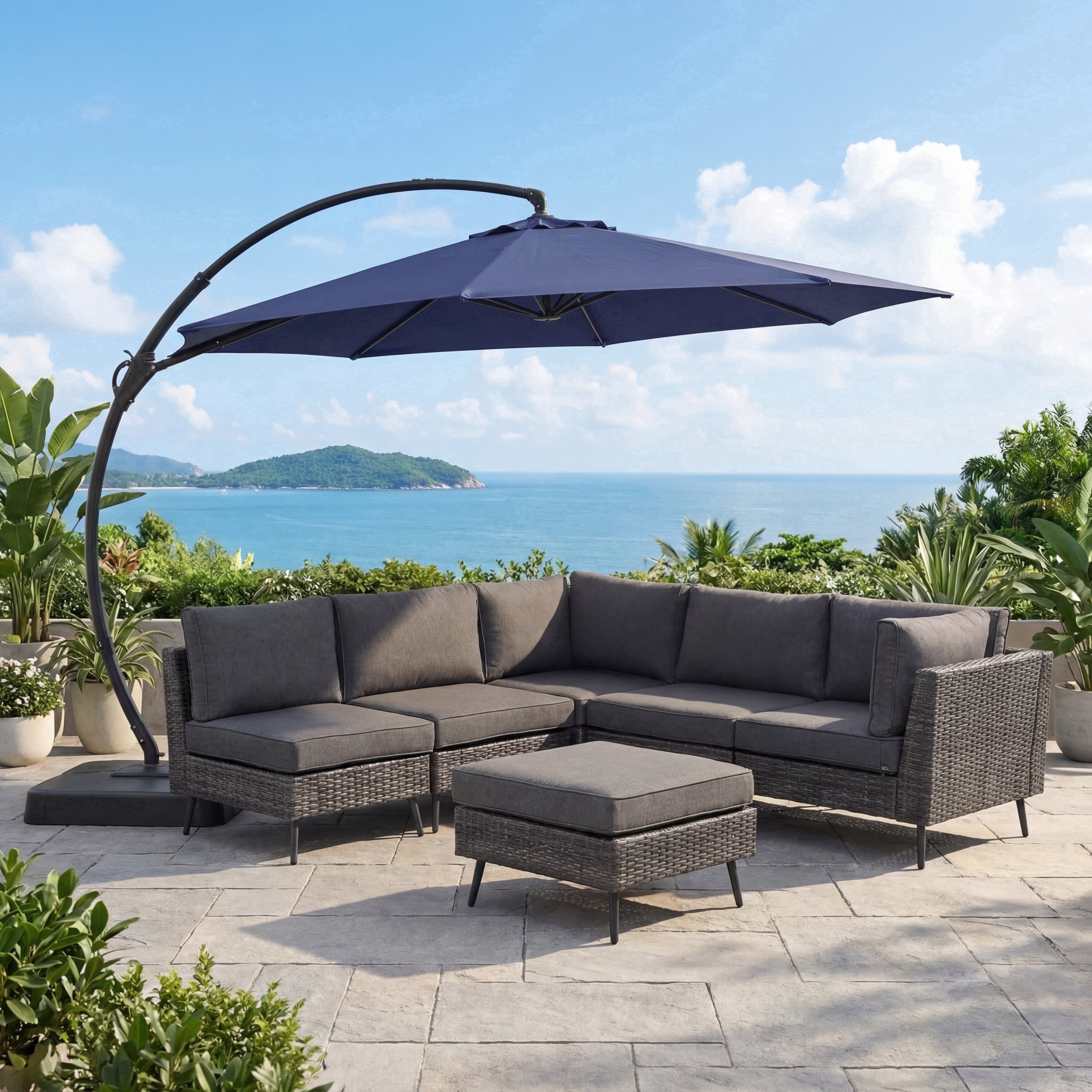 large sunbrella patio umbrella PHI VILLA 15ft Outdoor with Base Included, Navy Blue COVER A LARGE AREA LAUSAINT HOME 12FT Sunbrella Patio