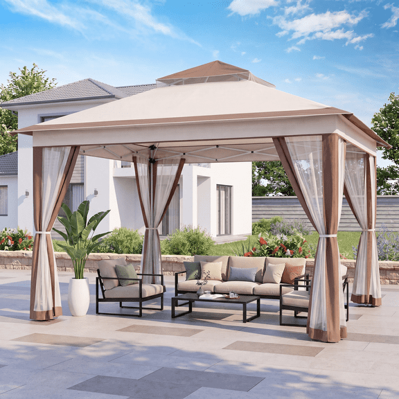 LAUSAINT HOME 12x12 Pop Up Gazebo Canopy Tent with Mosquito Netting, One-Push Instant Setup, Height Adjustable Outdoor Canopy for Backyard, Parties, BBQ, Patio