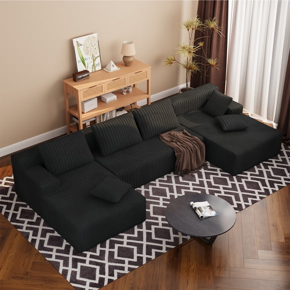 LAUSAINT HOME 132" U-Shaped Modular Sectional Sofa,  Boneless Cloud Couches with Deep Seat & Cushions, Black