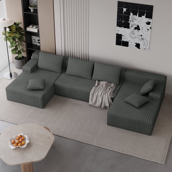LAUSAINT HOME 132" U-Shaped Modular Sectional Sofa, Boneless Cloud Couches with Deep Seat & Cushions, Gray
