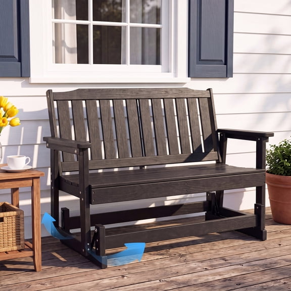 LAUSAINT HOME 2-Person HDPE Outdoor Glider Bench — Weather-Resistant, Smooth-Glide, Heavy-Duty Design for Patio, Porch, Garden, Backyard & Deck, Black