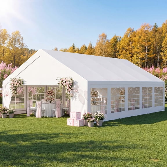 LAUSAINT HOME 20x30 Party Tent, Heavy Duty Waterproof Canopy with Removable Sidewalls & Roll-Up Door, Large White Event Shelter with Steel Frame for Wedding, Backyard, BBQ, Camping, for 35–60 People