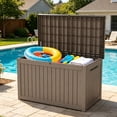 thumbnail image 1 of LAUSAINT HOME 230 Gallon Resin Deck Box, Package Delivery Box with Lockable Lid, Waterproof Outdoor Storage Box For Garden Tools, Patio Cushions, Brown, 1 of 6