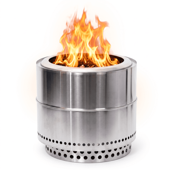 LAUSAINT HOME 24 inch Smokeless Fire Pit, Stainless Steel Double-Wall 360° Airflow Low-Smoke Burn with Cooking Grate, Fire Poker, Waterproof Cover for Patio Backyard Garden Camping