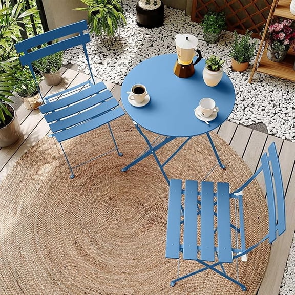 LAUSAINT HOME 3-Piece Outdoor Folding Bistro Set, Outdoor Furniture Set with Premium Frame for Balcony, Garden, Blue