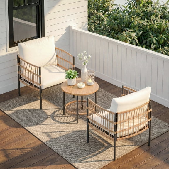 LAUSAINT HOME Adult 3-Piece Metal Outdoor Bistro Sets with 2 Chairs, Black / Beige