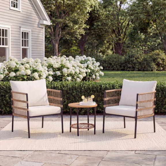 LAUSAINT HOME Adult 3-Piece Metal Outdoor Bistro Sets with 2 Chairs, Black / Beige