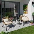 thumbnail image 1 of LAUSAINT HOME 3 Pieces Patio Bistro Set, Outdoor Furniture with 2 Chairs and 1 Coffee Table, Beige Cushions, Linear Weave Design, 1 of 9