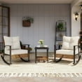 thumbnail image 1 of LAUSAINT HOME 3 Pieces Patio Outdoor Conversation Set with 2-Tier Coffee Table, PE Wicker Rocking Chairs with Beige Cushions, 1 of 8