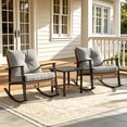 thumbnail image 1 of LAUSAINT HOME 3 Pieces Patio Outdoor Conversation Set with 2-Tier Coffee Table, PE Wicker Rocking Chairs with Gray Cushions, 1 of 8