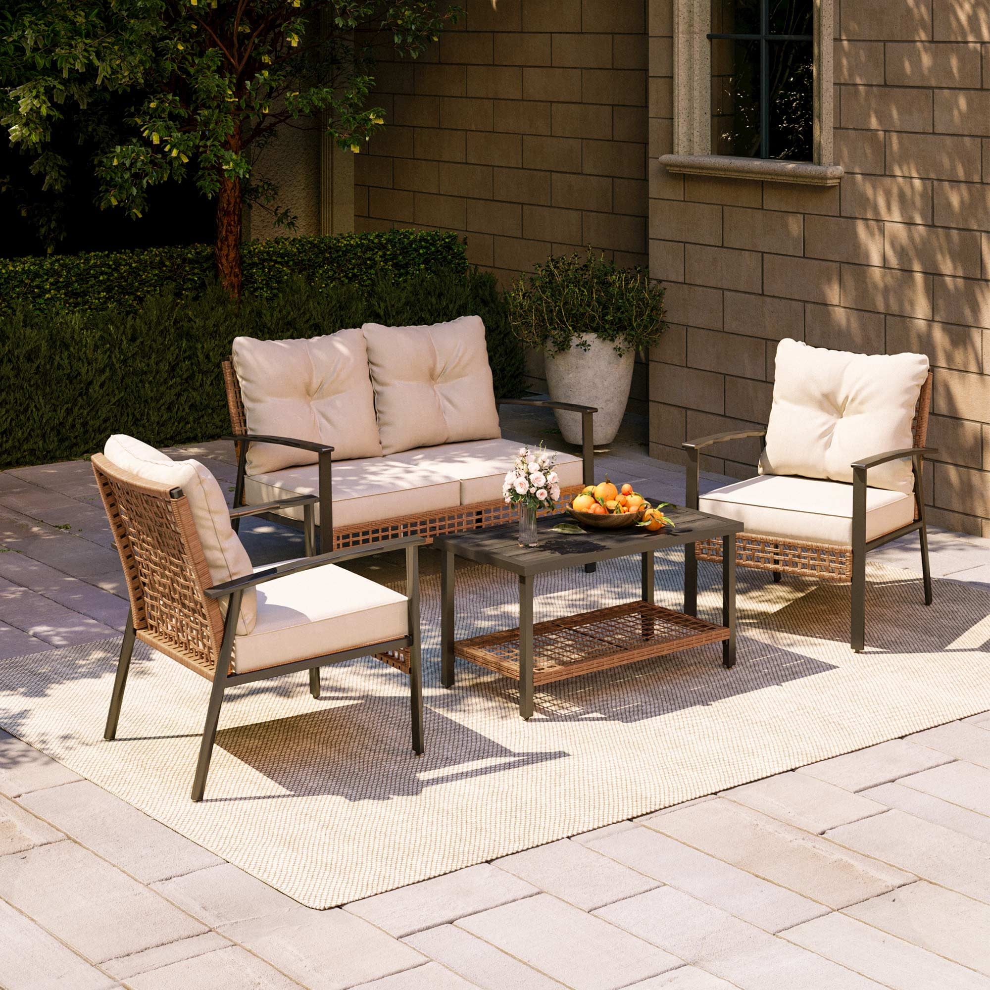 Walmart Coupons of LAUSAINT HOME 4-Piece Patio Set, Outdoor 3 Chairs, 1 Table with Plush Cushions