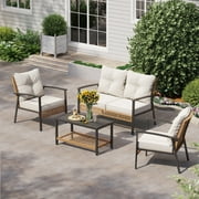 LAUSAINT HOME 4-Piece Outdoor Patio Conversation Set, All-Weather PE Rattan Furniture with Loveseat, 2 Chairs and Table
