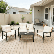 LAUSAINT HOME 4-Piece Outdoor Patio Conversation Set, All-Weather PE Rattan Furniture with Loveseat, 2 Chairs and Table