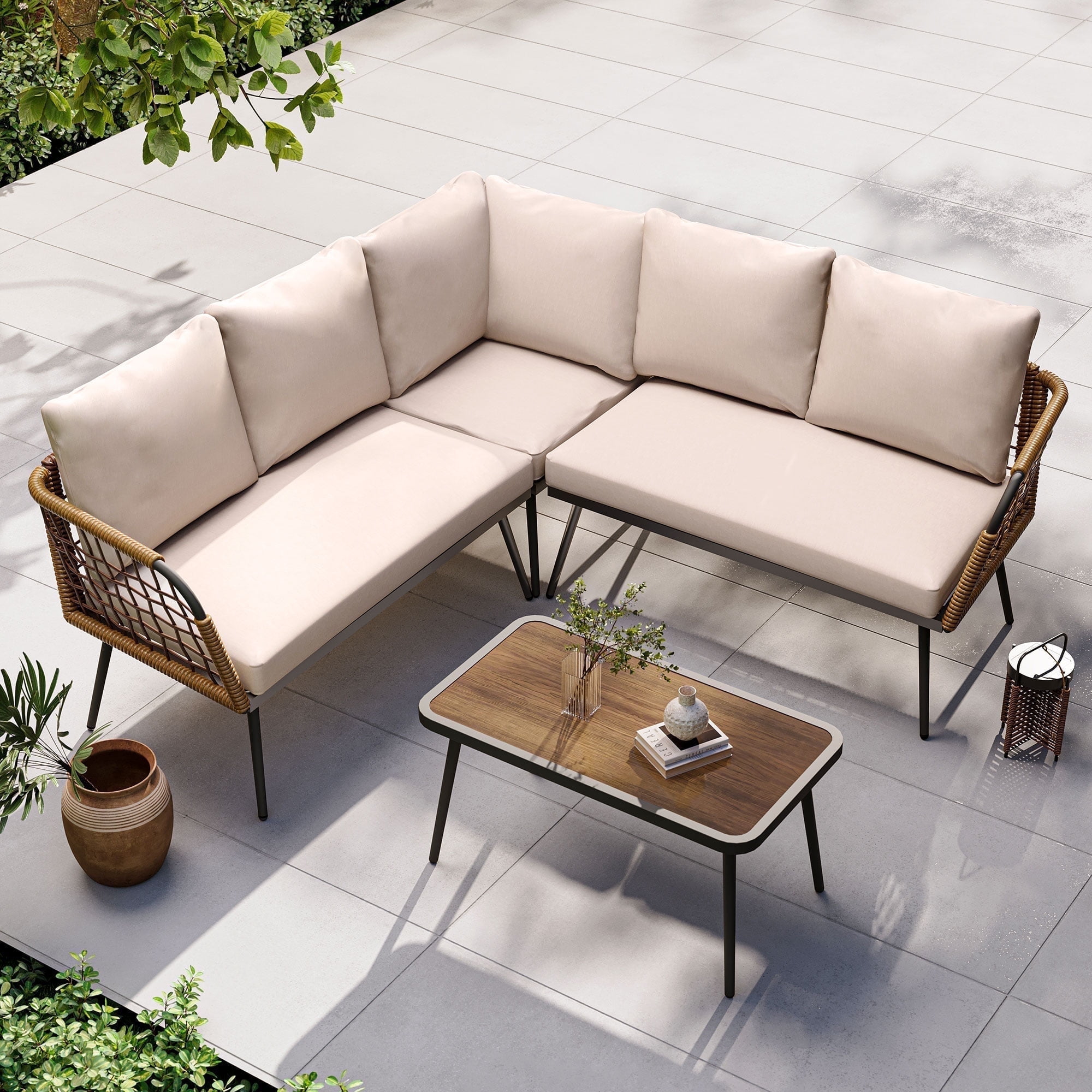 Lausaint Home Outdoor Conversation Set, 4 Pieces LShaped Metal Sofa — free download
