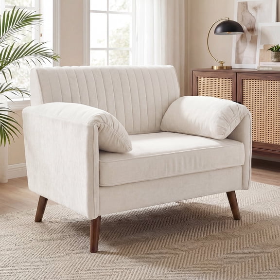 LAUSAINT HOME 43.3" Oversized Accent Chair with 37.8" Extra-Wide Seat, Modern Armchair with Quilting Backrest and Solid Wood Legs for Living Room, Chenille, Beige