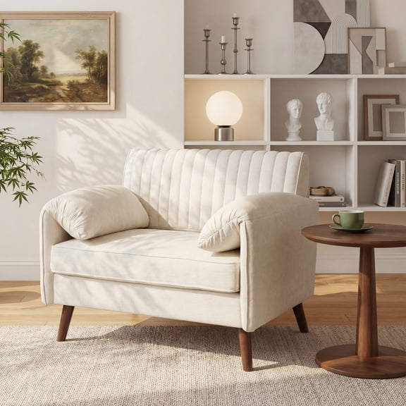 LAUSAINT HOME 43.3" Oversized Accent Chair with 37.8" Extra-Wide Seat, Modern Armchair with Quilting Backrest and Solid Wood Legs for Living Room, Chenille, Beige