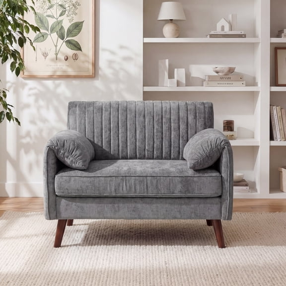 LAUSAINT HOME 43.3" Oversized Accent Chair with 37.8" Extra-Wide Seat, Modern Armchair with Quilting Backrest and Solid Wood Legs for Living Room, Chenille, Gray
