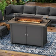 LAUSAINT HOME 43" Outdoor Fire Pit Table , 55,000 BTU Patio Propane Fire Pit with Wood Grain Tabletop & Wind Guard, Black