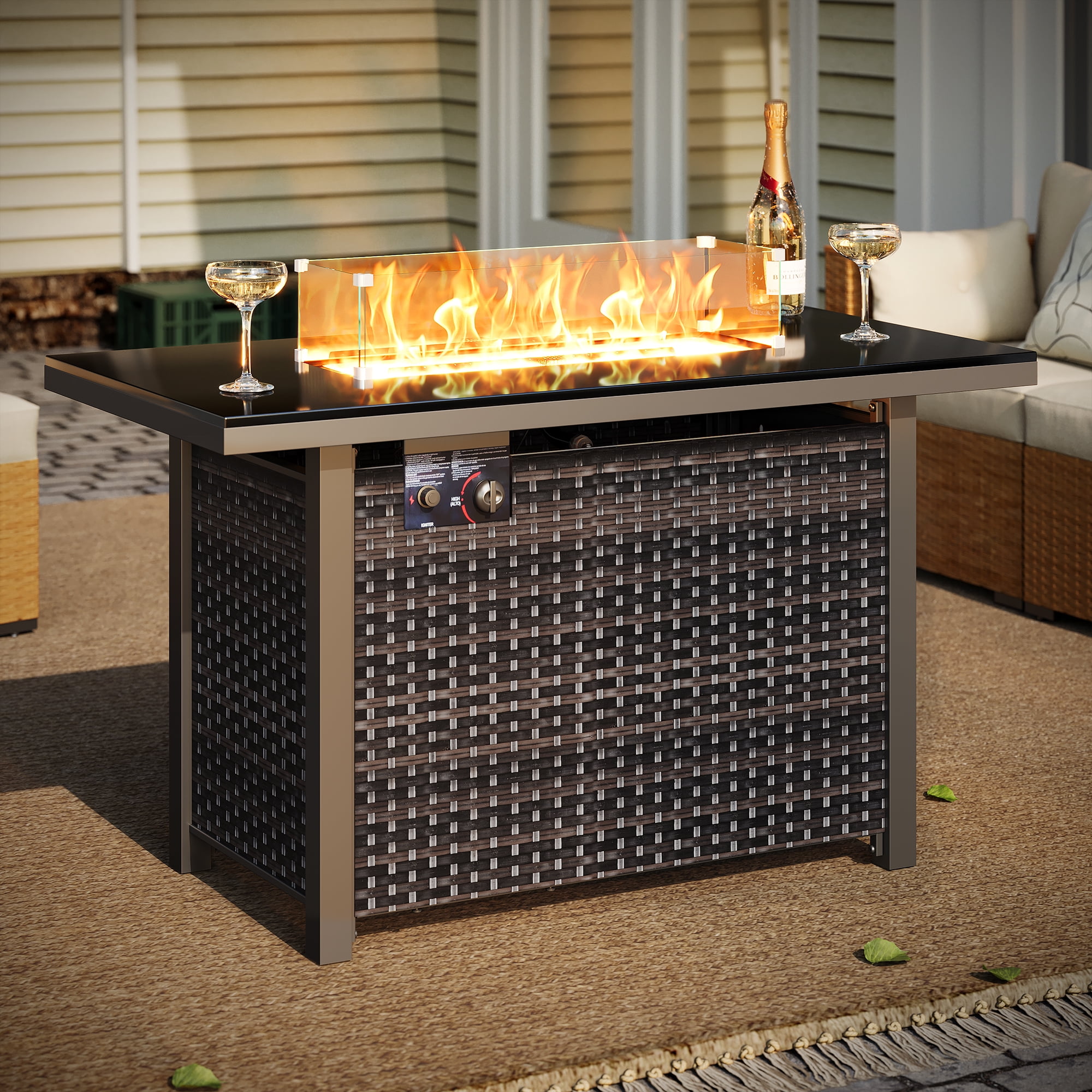 LAUSAINT HOME 43" Outdoor Propane Fire Pit Table, 50,000 BTU Auto