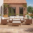 thumbnail image 1 of LAUSAINT HOME 5-Piece Patio Furniture Set, Outdoor Wicker Conversation Set with 1 Storage Ottoman, 3-Seater Sofa, 2 Single Chairs, 1 Table with Umbrella Hole, Beige Cushions, 1 of 10