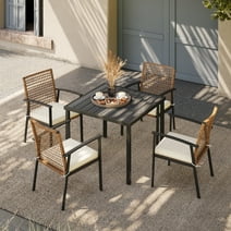LAUSAINT HOME 5 Pieces Patio Dining Set, 4 PE Wicker Chairs with Beige Seat Cushions  and 1 Square 28.7'' H Table