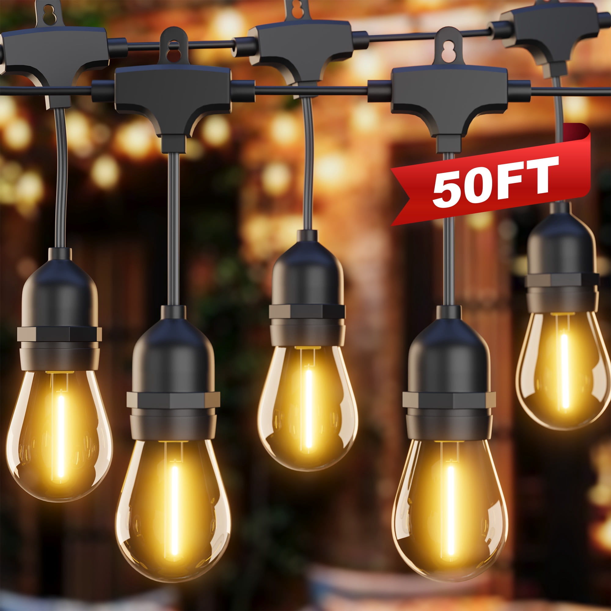 LAUSAINT HOME 50FT Outdoor String Lights, LED Patio Lights with Shatterproof Bulbs, Waterproof & Dimmable Hanging Lights for Backyard, Gazebo, Balcony, Garden