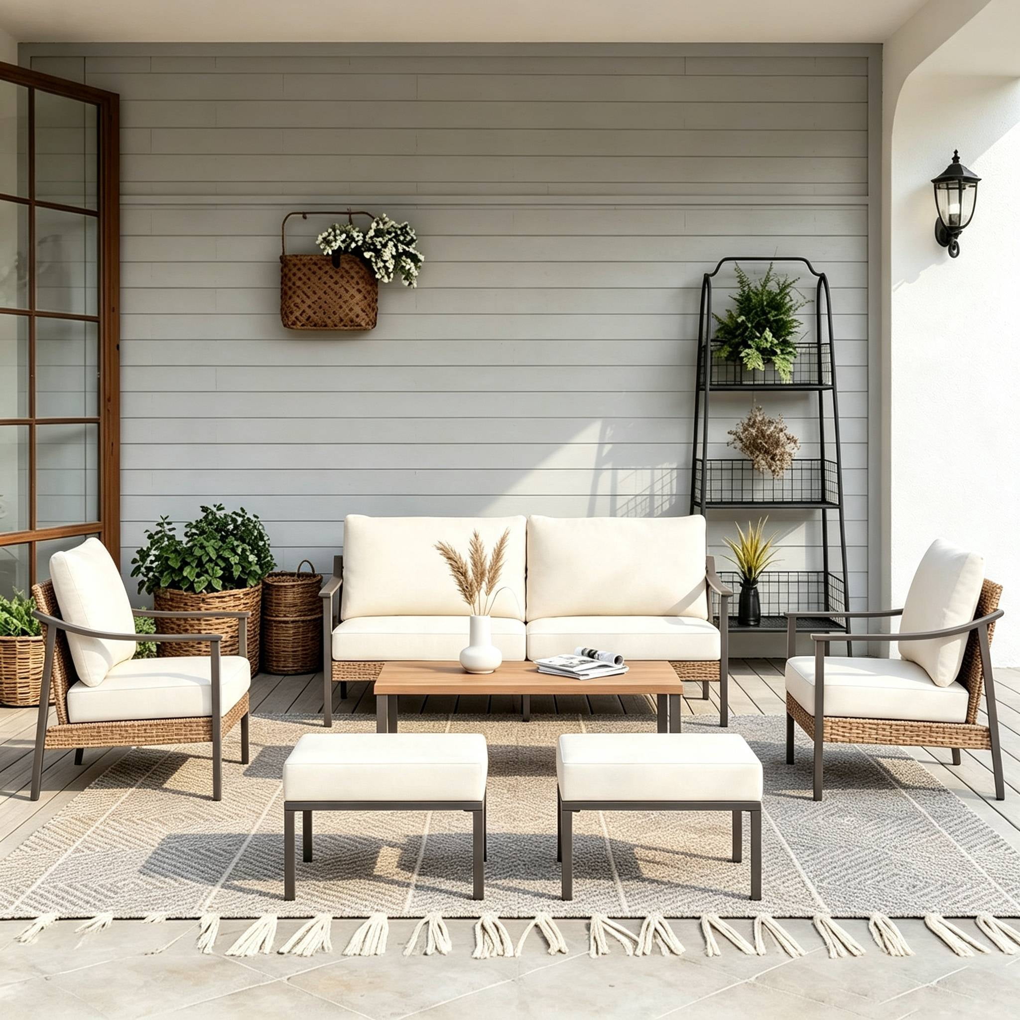 LAUSAINT HOME 6-Piece PE Rattan Sectional Patio Conversation Set, All ...