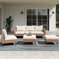 thumbnail image 1 of LAUSAINT HOME 6 Pieces Outdoor Furniture Set, Patio Rattan Wicker Sectionals with 4 Chairs and 2 Ottomans, Beige Cushions, 1 of 10
