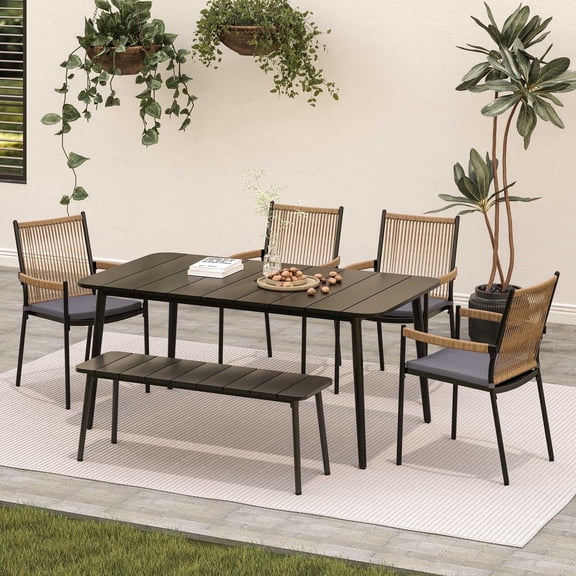 LAUSAINT HOME 6 Pieces Outdoor Patio Dining Set, Patio Furniture Set with 1 Oversized Table, 4 Chairs and 1 Bench