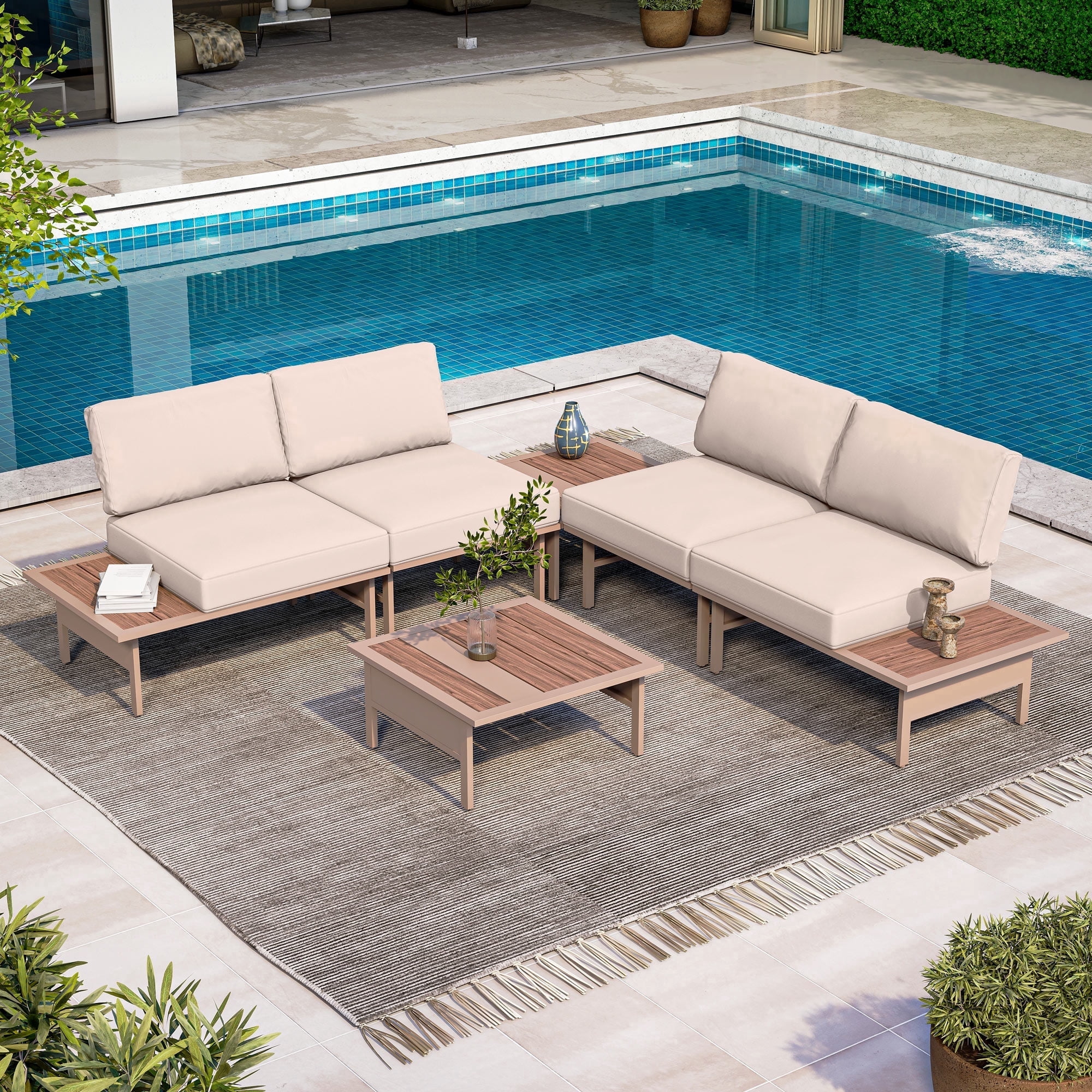 LAUSAINT HOME 6 Pieces Patio Furniture Set, Outdoor Metal Frame Patio Conversation Sets with Beige Cushions