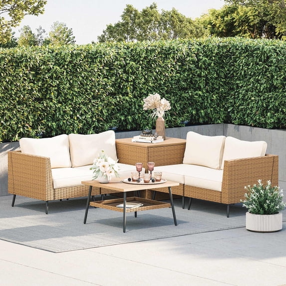 LAUSAINT HOME 6-Piece Patio Furniture Set, Outdoor Wicker Conversation Set with Storage Box and Beige Cushions
