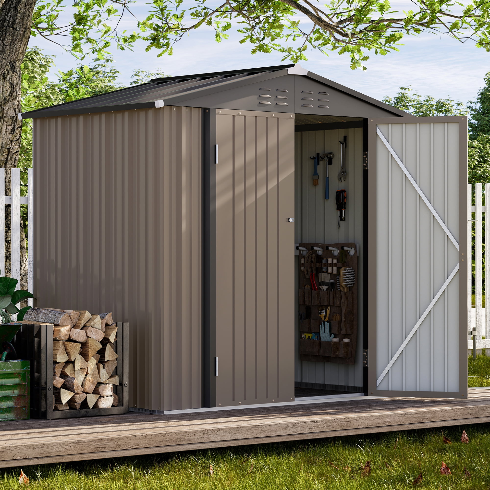 LAUSAINT HOME 6' x 4' Outdoor Storage Shed, Metal Shed Garden Tool