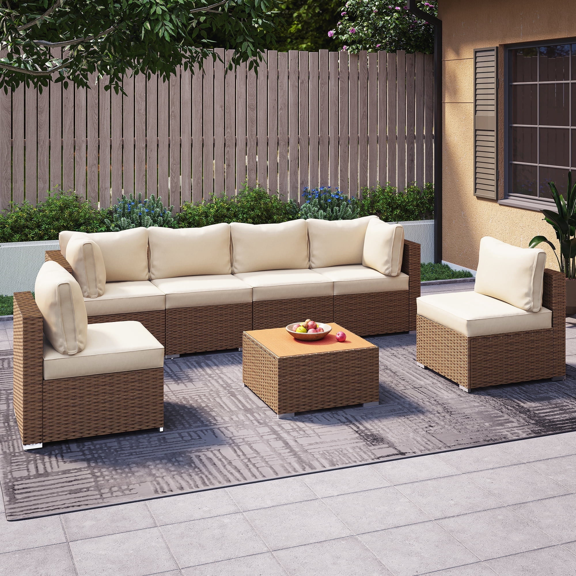 Lausaint Home 7-Piece Outdoor Patio Furniture Set, Beige Cushions ...
